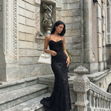 Elegant Lace Maxi Evening Dress Open Back