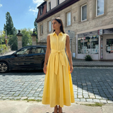 Elegant Sleeveless Midi Dress Pleated Waist
