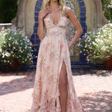 Margot | Textured maxi dress with soft peach tones and refined finish