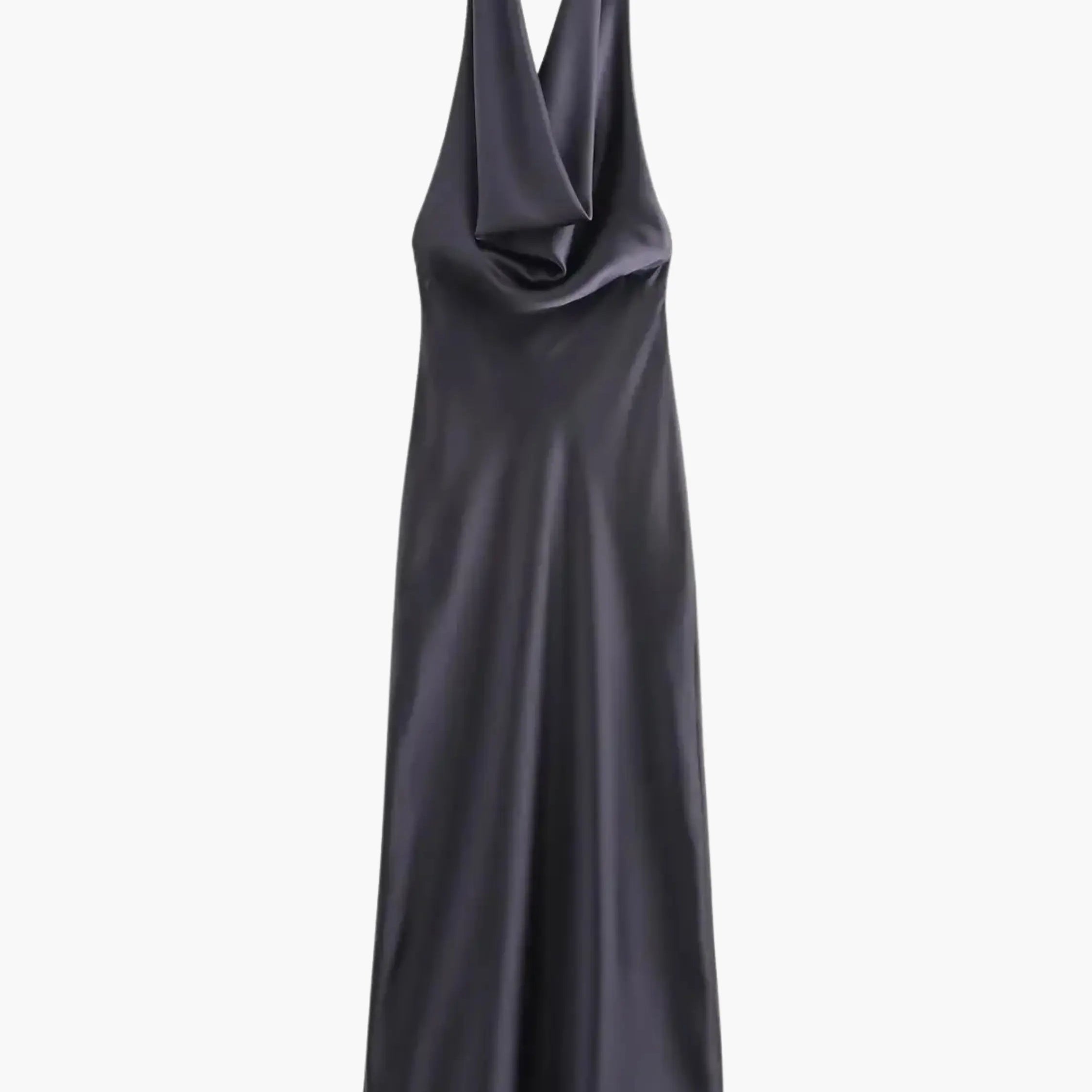 Sophia | Satin-Maxikleid mit Wasserfallkragen