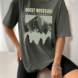 Oversized Rocky Mountains Graphic T Shirt