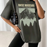 Oversized Rocky Mountains Graphic T Shirt