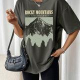 Oversized Rocky Mountains Graphic T Shirt