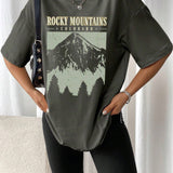 Oversized Rocky Mountains Graphic T Shirt