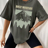 Oversized Rocky Mountains Graphic T Shirt
