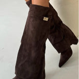 Women’s Suede Knee High Block Heel Boots