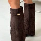 Women’s Suede Knee High Block Heel Boots