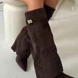 Women’s Suede Knee High Block Heel Boots