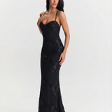 Elegant Lace Maxi Evening Dress Open Back