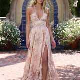 Margot | Textured maxi dress with soft peach tones and refined finish