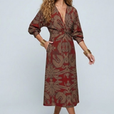 Printed Twist-Front Midi Dress