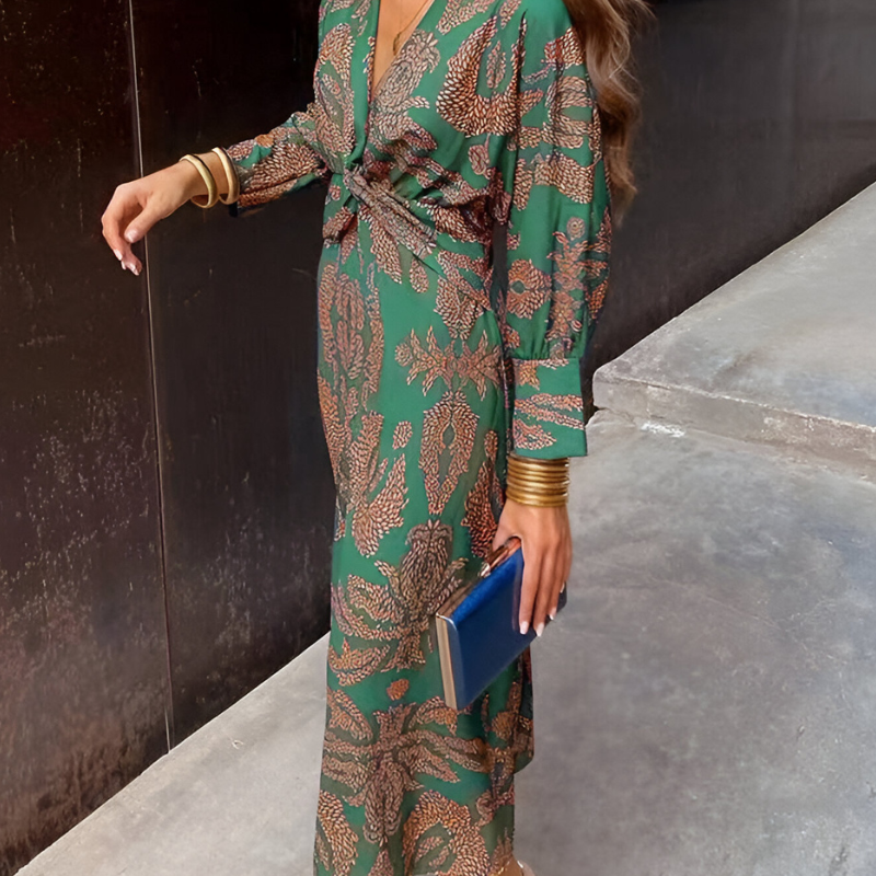 Elegantes Midikleid mit Twist-Detail und floralem Muster – Zeitlos und stilvoll