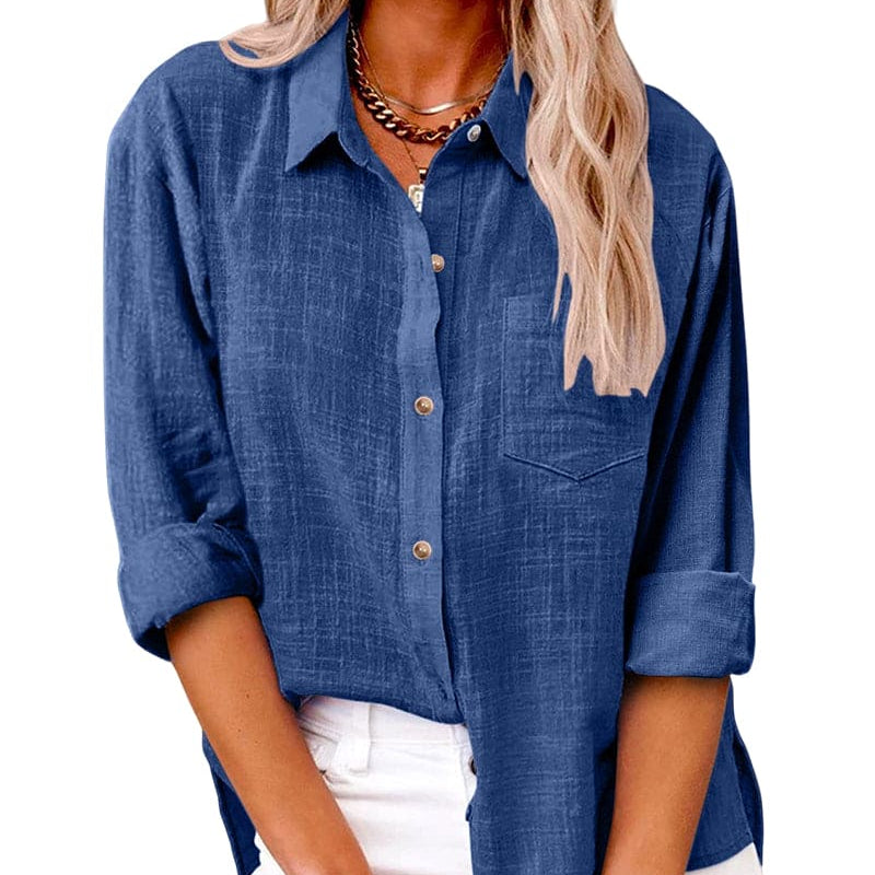 Naomi | Long Sleeve Cotton Linen Blouse with Pockets