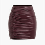 Ruched Faux Leather Mini Skirt