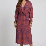 Printed Twist-Front Midi Dress