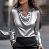 Alina | Chic V-Neck Blouse with Lustrous Finish