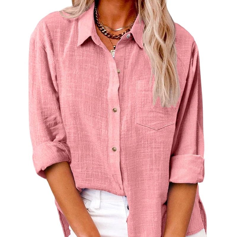 Naomi | Long Sleeve Cotton Linen Blouse with Pockets