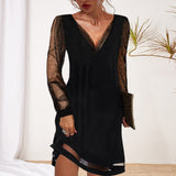 Sheer Sleeve V Neck Wrap Mini Dress