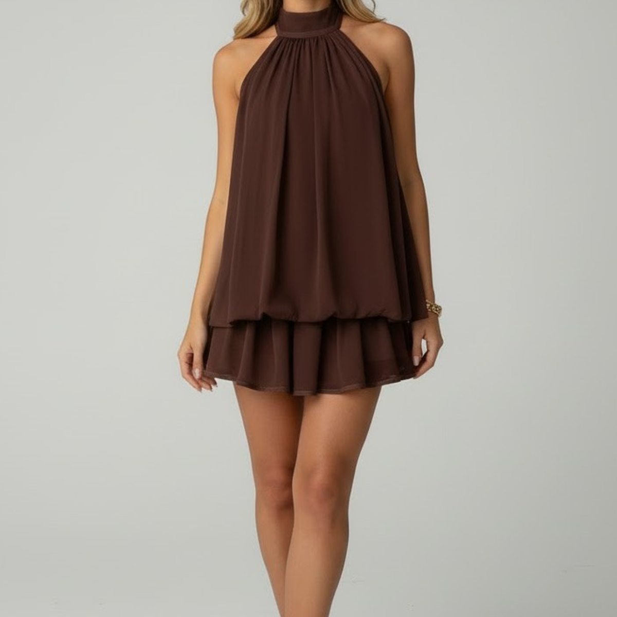 Halterneck Chiffon Mini Dress