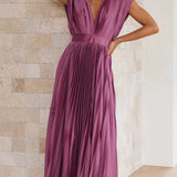 Vivienne | Elegant V-Neck Midi Dress with Pleated Skirt