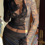 Lace Sheer Long Sleeve Blouse Elegant Slim Fit