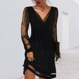 Sheer Sleeve V Neck Wrap Mini Dress