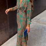 Printed Twist-Front Midi Dress