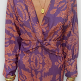 Printed Long Sleeve V Neck Maxi Dress