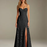 Colette | Floral Lace A-Line Evening Dress with Side Slit