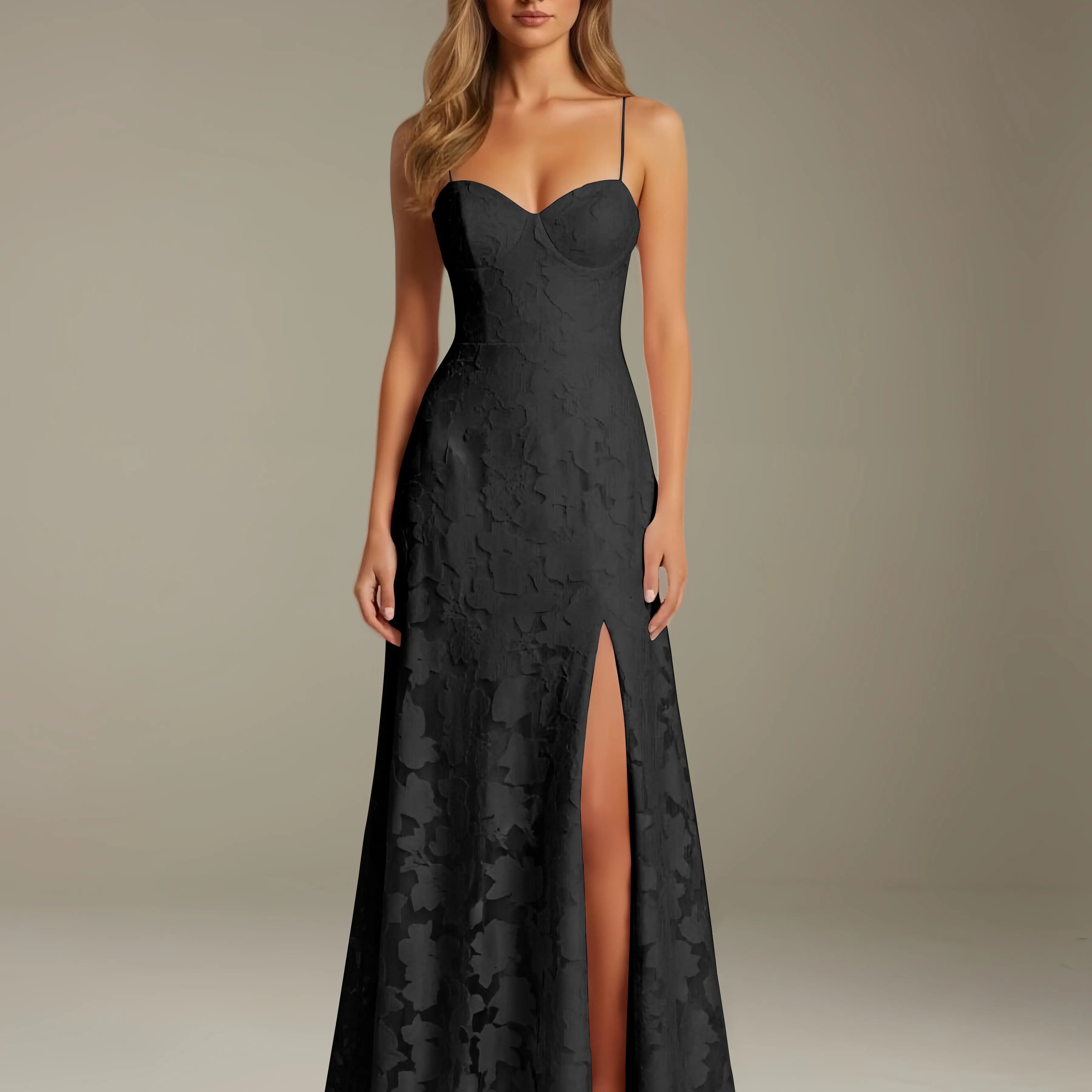 Colette | Floral Lace A-Line Evening Dress with Side Slit
