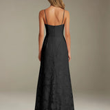 Colette | Floral Lace A-Line Evening Dress with Side Slit