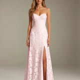 Colette | Floral Lace A-Line Evening Dress with Side Slit