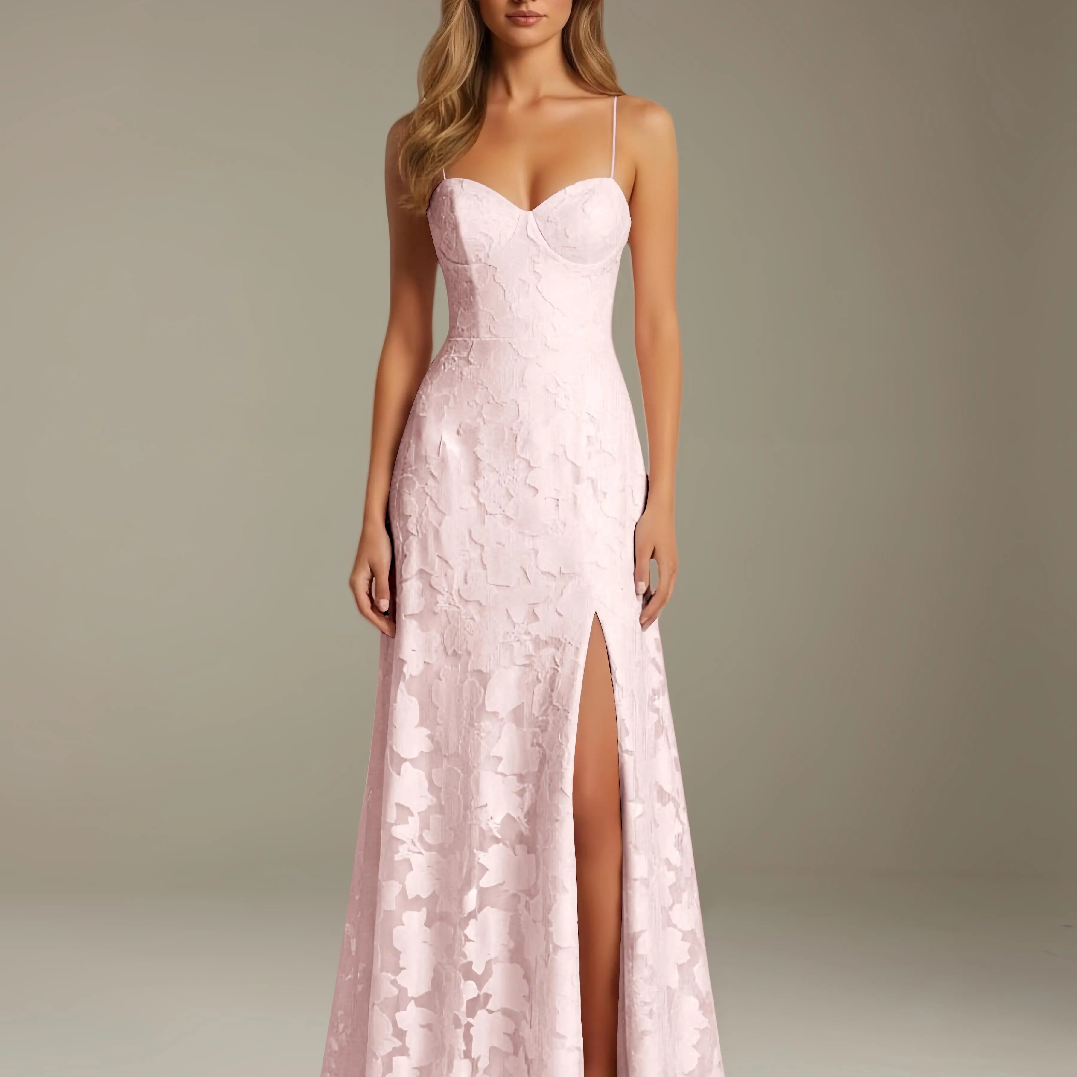 Colette | Floral Lace A-Line Evening Dress with Side Slit