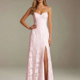 Colette | Floral Lace A-Line Evening Dress with Side Slit