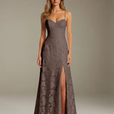 Colette | Floral Lace A-Line Evening Dress with Side Slit