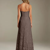 Colette | Floral Lace A-Line Evening Dress with Side Slit