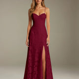 Colette | Floral Lace A-Line Evening Dress with Side Slit