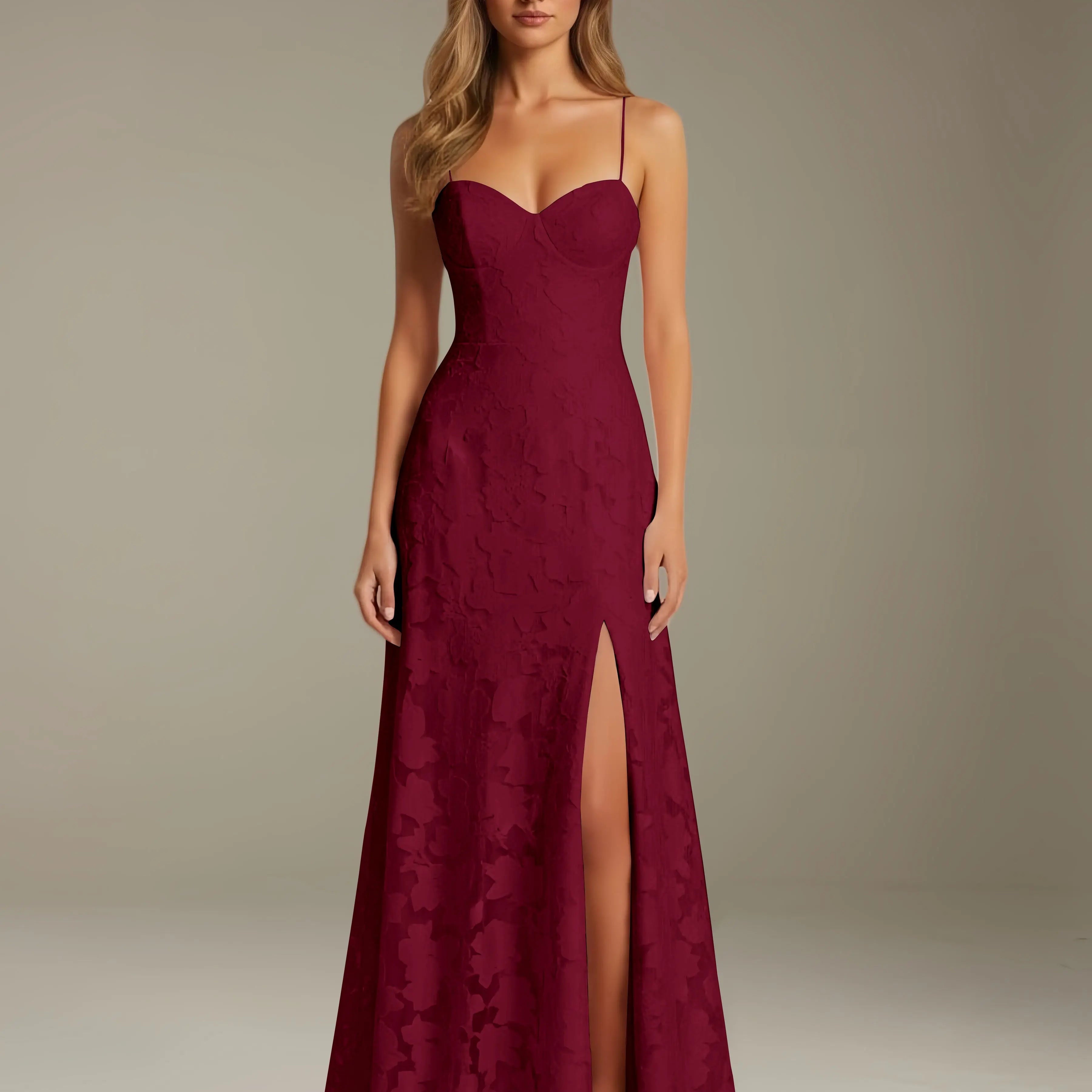 Colette | Floral Lace A-Line Evening Dress with Side Slit