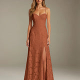 Colette | Floral Lace A-Line Evening Dress with Side Slit