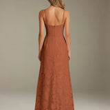 Colette | Floral Lace A-Line Evening Dress with Side Slit