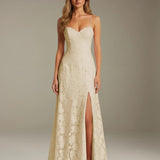Colette | Floral Lace A-Line Evening Dress with Side Slit