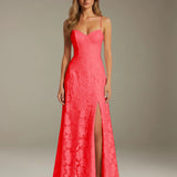 Colette | Floral Lace A-Line Evening Dress with Side Slit