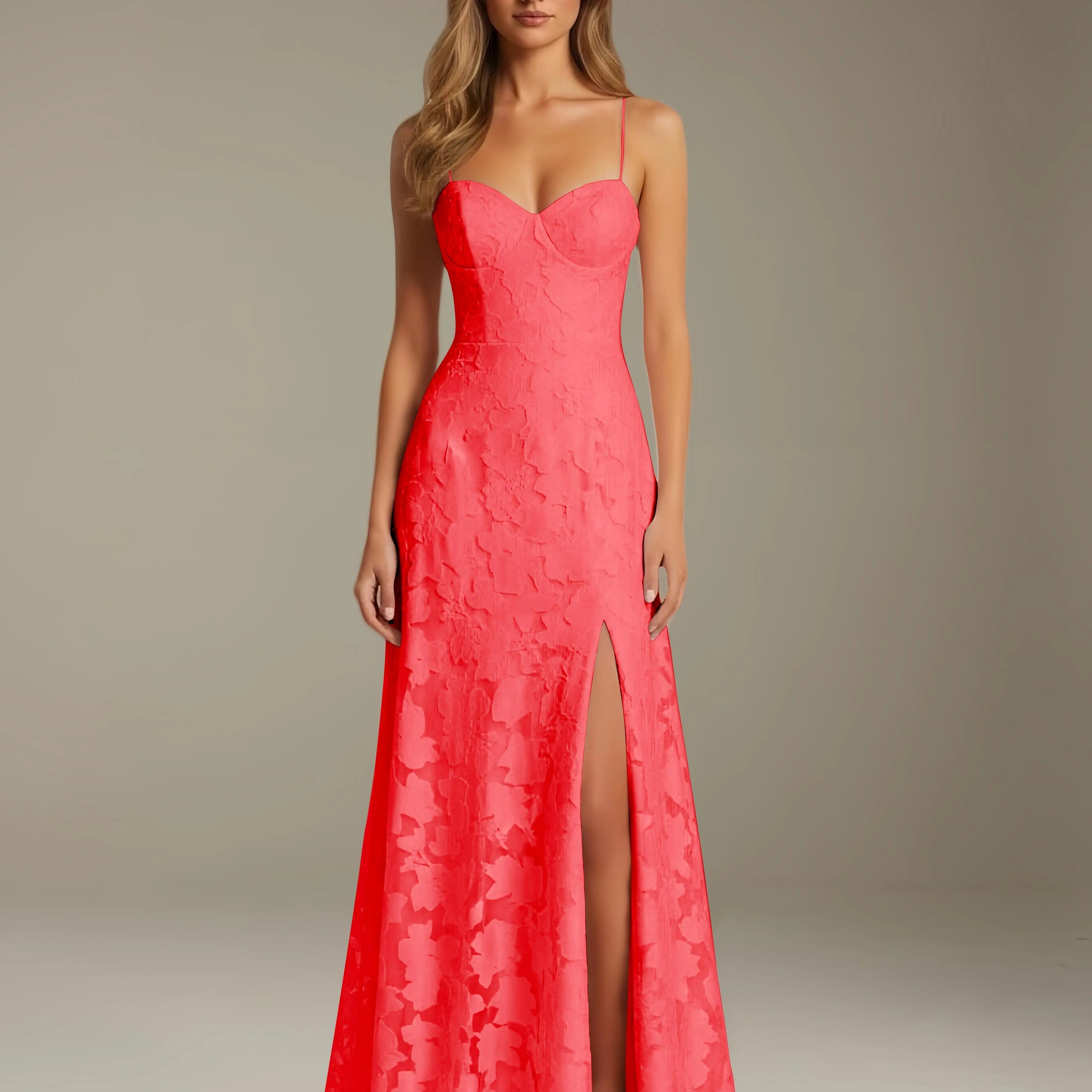Colette | Floral Lace A-Line Evening Dress with Side Slit