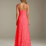 Colette | Floral Lace A-Line Evening Dress with Side Slit