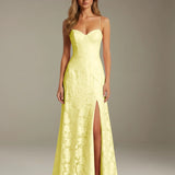 Colette | Floral Lace A-Line Evening Dress with Side Slit