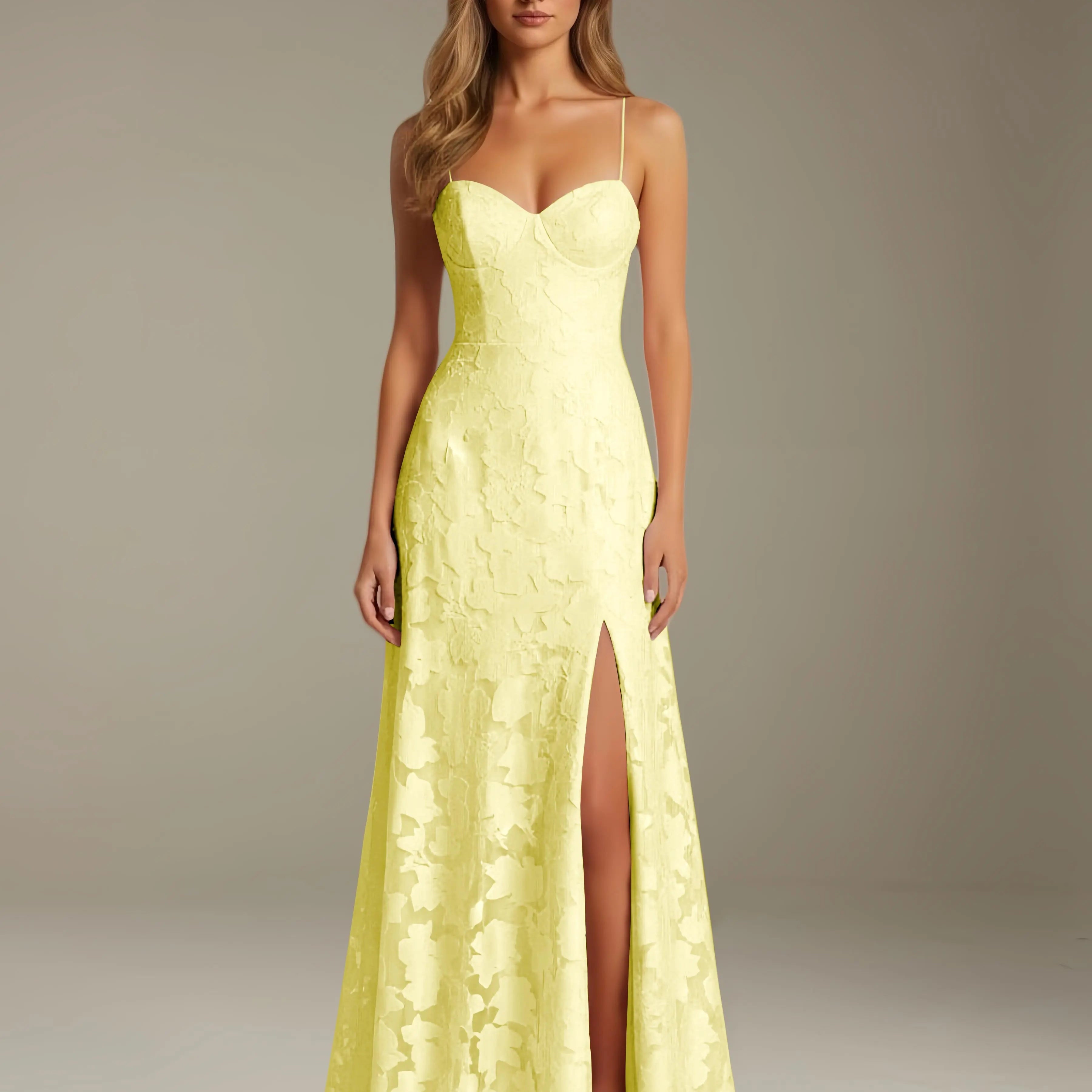 Colette | Floral Lace A-Line Evening Dress with Side Slit