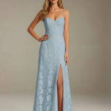 Colette | Floral Lace A-Line Evening Dress with Side Slit