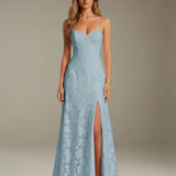 Colette | Floral Lace A-Line Evening Dress with Side Slit
