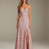 Colette | Floral Lace A-Line Evening Dress with Side Slit