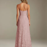 Colette | Floral Lace A-Line Evening Dress with Side Slit
